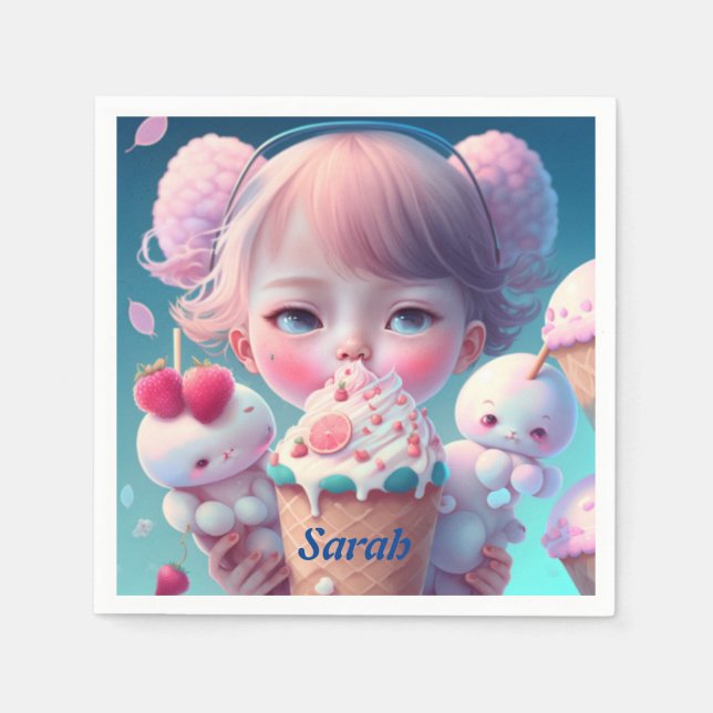 Serviette En Papier Kawaii fille de crème glacée (Devant)