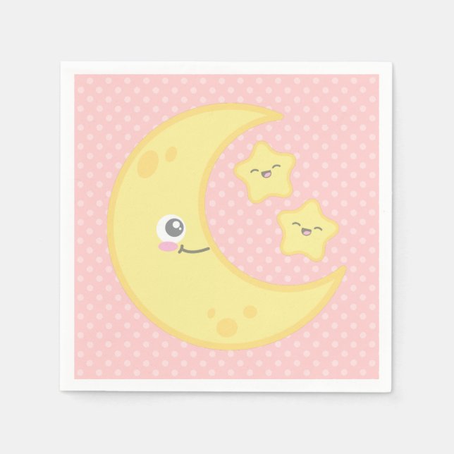 Serviette En Papier Kawaii Lune et Stars serviettes (Devant)