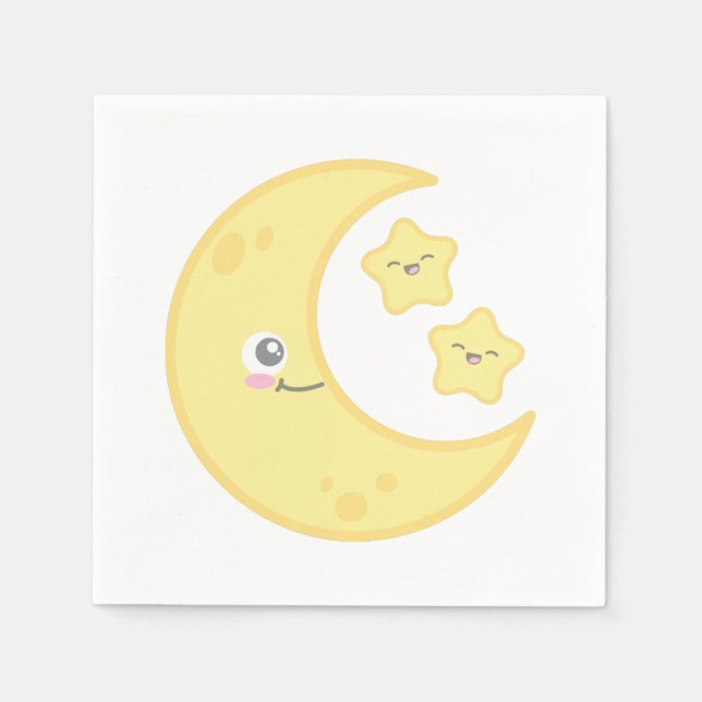 Serviette En Papier Kawaii Lune et Stars serviettes (Devant)