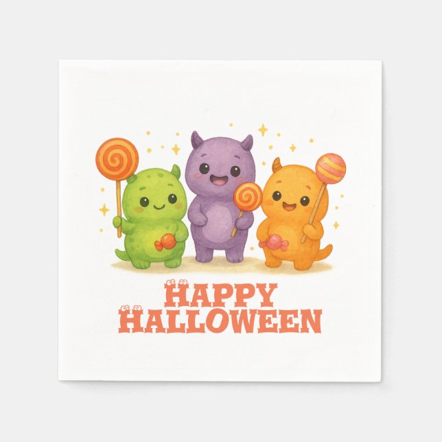Serviette En Papier Kawaii Monsters & Lollipops Halloween Favoriser le (Devant)