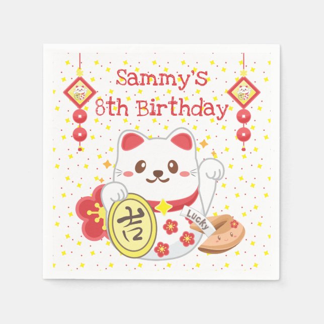 Serviette En Papier Kawaii Oriental Lucky Chat fête d'anniversaire (Devant)