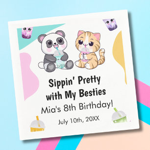 Serviette En Papier Kawaii Panda et Tigre Bubble Tea Anniversaire Enfa