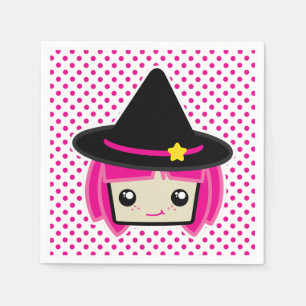 Serviette En Papier Kawaii Pink Haired Witch Napkins