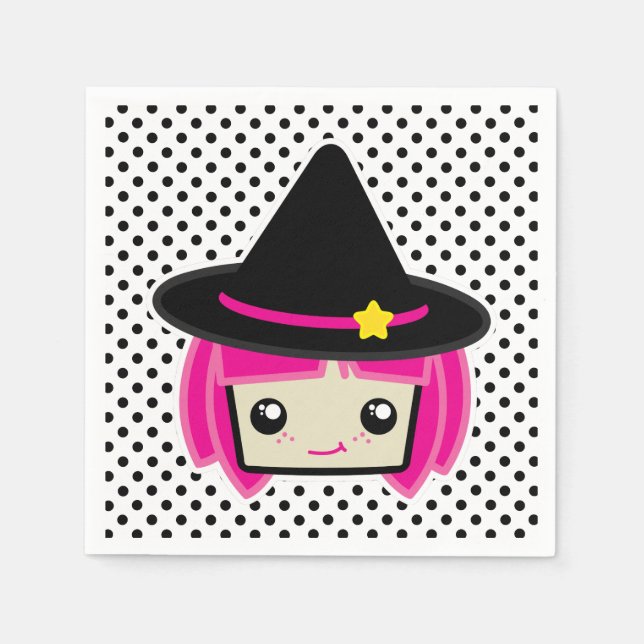 Serviette En Papier Kawaii Pink Haired Witch Napkins (Devant)