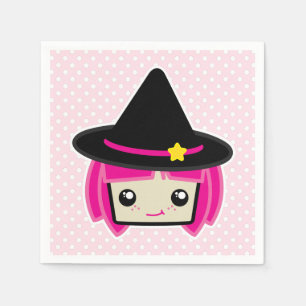 Serviette En Papier Kawaii Pink Haired Witch Napkins