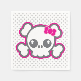 Serviette En Papier Kawaii Pink Ribbon Skull Napkins