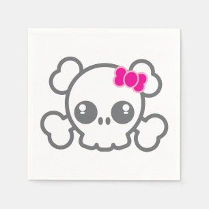 Serviette En Papier Kawaii Pink Ribbon Skull Napkins