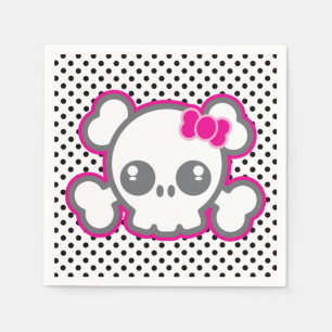Serviette En Papier Kawaii Pink Ribbon Skull Napkins