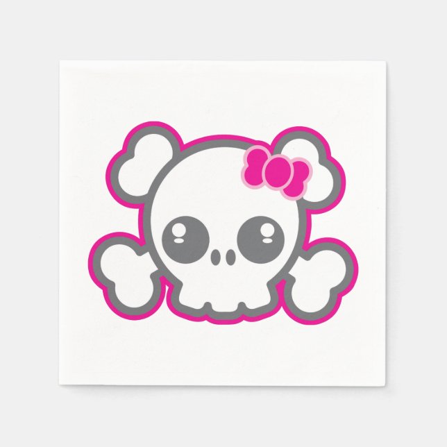 Serviette En Papier Kawaii Pink Ribbon Skull Napkins (Devant)