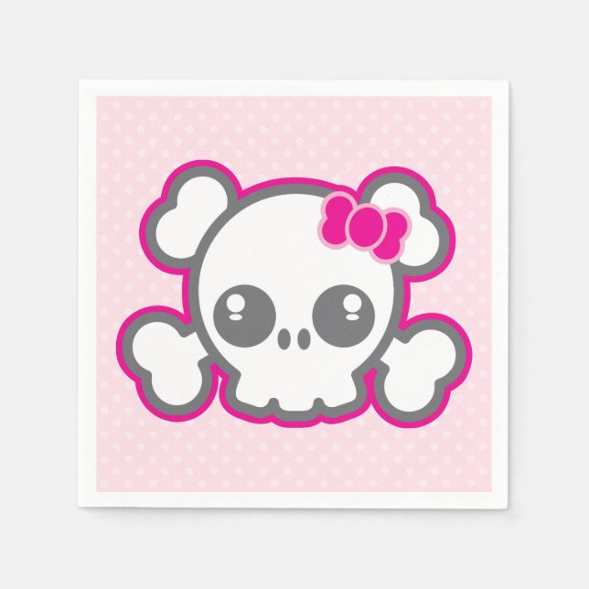 Serviette En Papier Kawaii Pink Ribbon Skull Napkins (Devant)