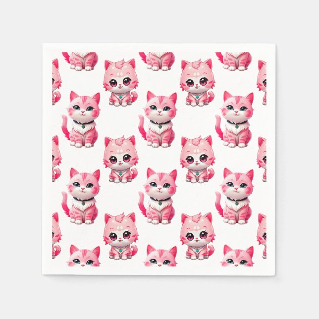 Serviette En Papier Kawaii Rose Kitty Cats Design (Devant)