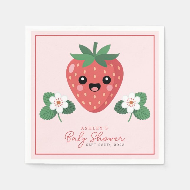 Serviette En Papier Kawaii Strawberry Baby Shower (Devant)