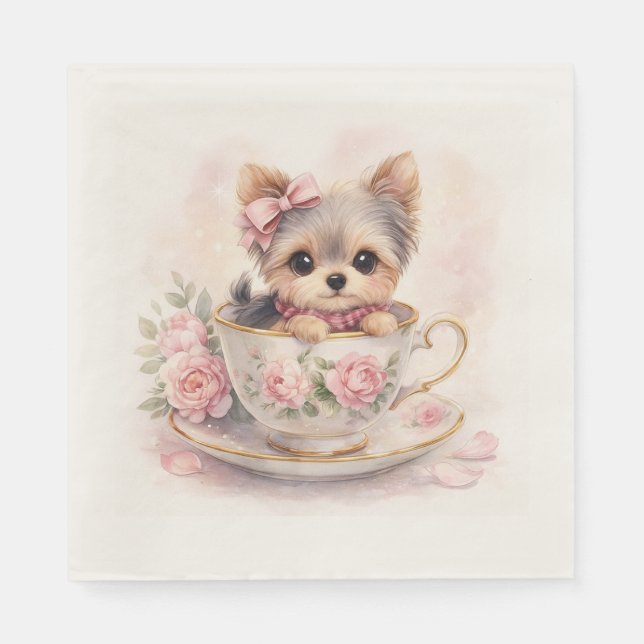 Serviette En Papier Kawaii Yorkie Teacup Birthday Napkins (Devant)
