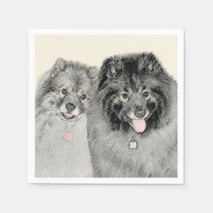Serviette En Papier Keeshond Maman et Son Peinture - Art Chien origina