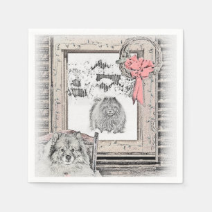 Serviette En Papier Keeshond Noël hiver fenêtre Peinture Chien Art