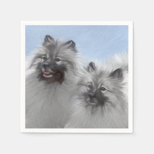 Serviette En Papier Keeshond Paire de Kees Peinture Art animal origina