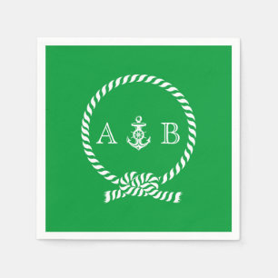 Serviette En Papier Kelly Green corde nautique et Ancre Monogrammé