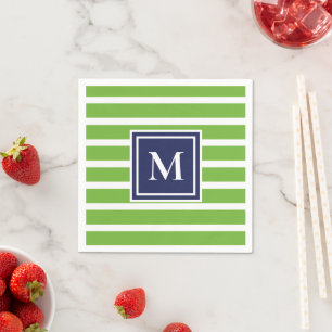 Serviette En Papier Kelly Green Stripe moderne Monogram Plage côtière