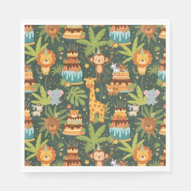 Serviette En Papier Kids Birthday Jungle Themed Napkins (Devant)