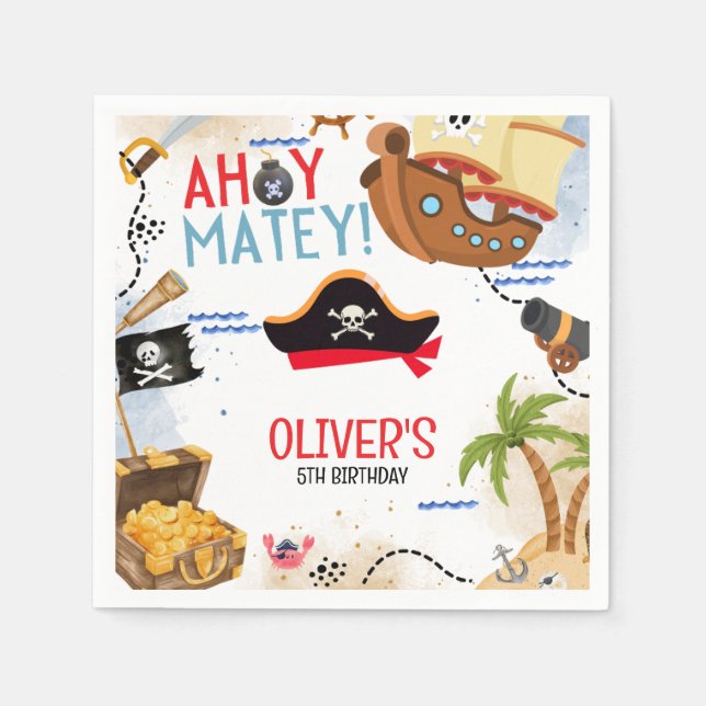 Serviette En Papier Kids Pirate Party | Ahoy Matey Pirate Birthday  (Devant)