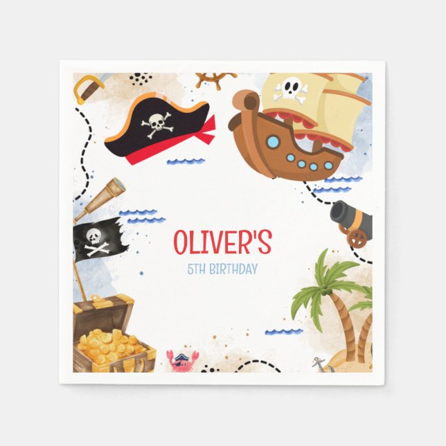 Serviette En Papier Kids Pirate Party | Ahoy Matey Pirate Birthday  (Devant)