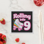 Serviette En Papier Kids Skate Party - 9th Birthday - Roller Skating<br><div class="desc">This skate party design is perfect for a roller skating party or birthday theme for a 9 year old. If the birthday girl or birthday boy loves to roller skate, they will LOVE this skate party design! Features retro style "Rolling into 9" birthday quote with cool roller skate graphic with...</div>