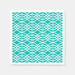 Serviette En Papier Kimono imprimé, turquoise et blanc