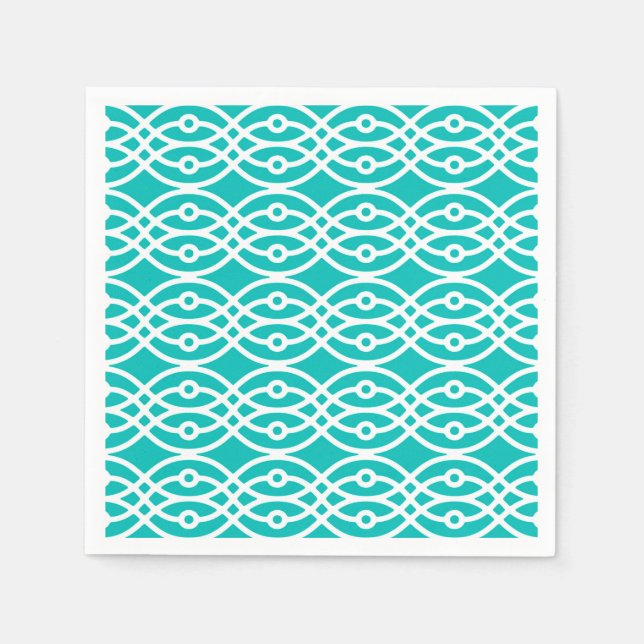 Serviette En Papier Kimono imprimé, turquoise et blanc (Devant)