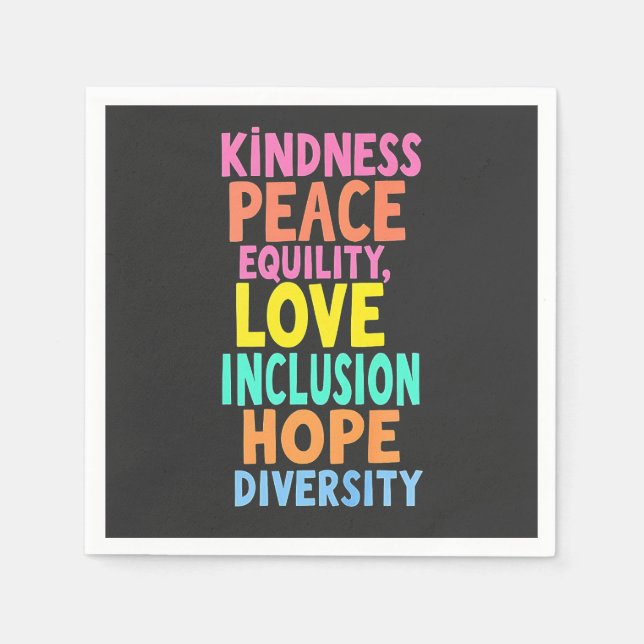 Serviette En Papier Kindness Peace Equality Love Inclusion Hope Divers (Devant)