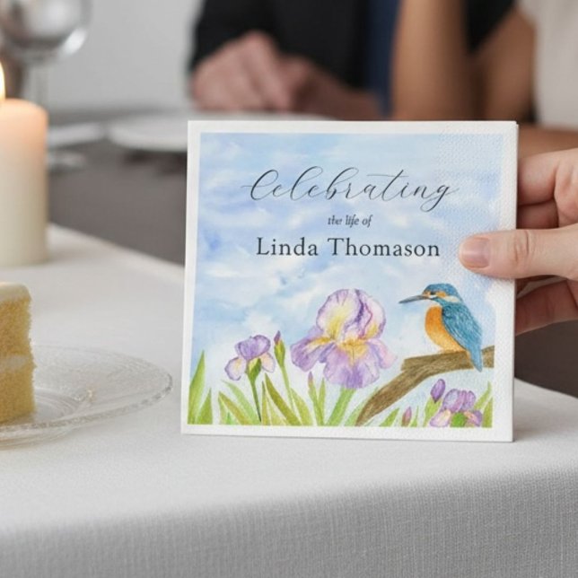 Serviette En Papier  Kingfisher Purple Irises Celebration of Life (Créateur téléchargé)