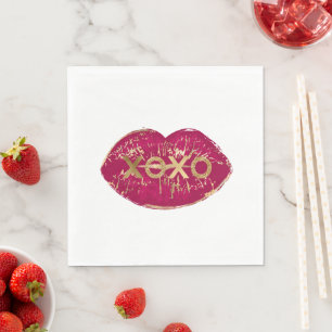 Serviette En Papier Kiss Red Lips Gold Parties scintillant XOXO