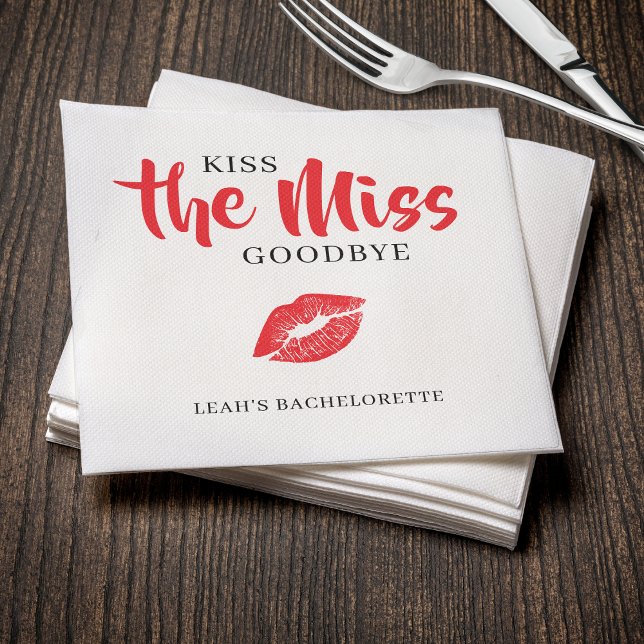 Serviette En Papier Kiss the Miss Goodbye Red Lip Bachelorette Party (Créateur téléchargé)