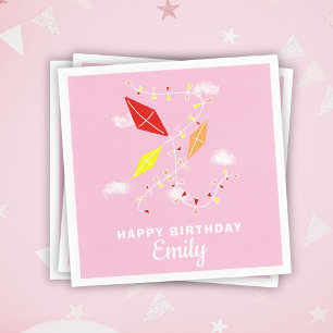 Serviette En Papier Kites Rose Girl Joyeuse fête d'anniversaire