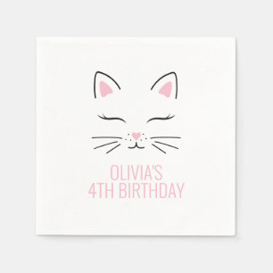 Serviette En Papier Kitten Anniversaire serviettes de fête rose