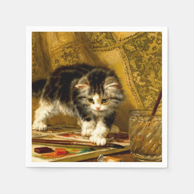 Serviette En Papier Kitten avec peinture et brosses (Devant)