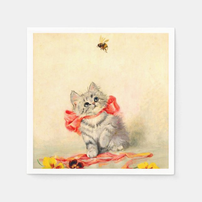 Serviette En Papier Kitten avec ruban rouge (Devant)