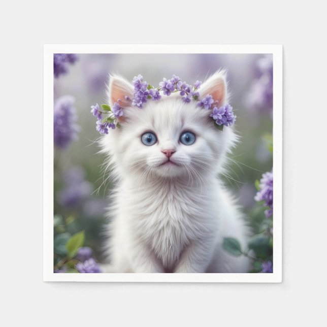 Serviette En Papier Kitten Blanc Avec Lilac Laurel (Devant)