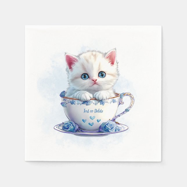 Serviette En Papier Kitten en Coupe Fleurs Bleues serviettes (Devant)