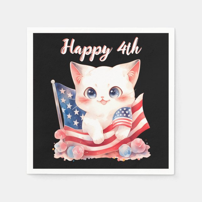 Serviette En Papier Kitten patriotique 4 juillet Happy 4th Custom (Devant)