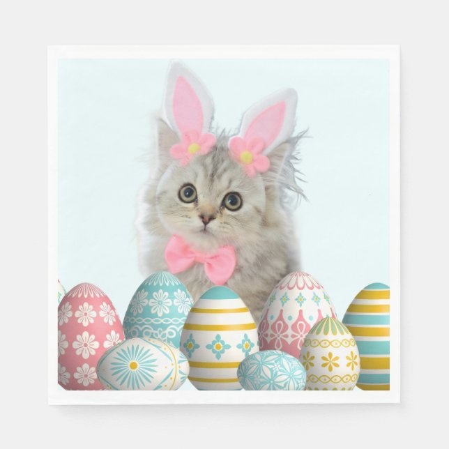 Serviette En Papier Kitten Photo Bunny Ears  (Devant)