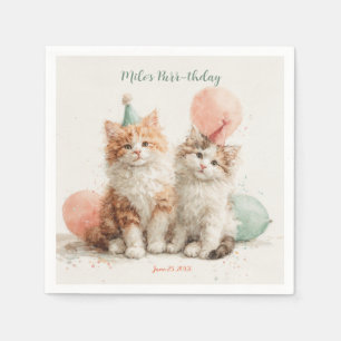 Serviette En Papier Kitty Anniversaire Chat Mignon Patte Fête Chat Eau