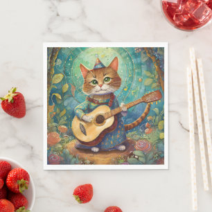 Serviette En Papier Kitty Kat Jouer de la guitare
