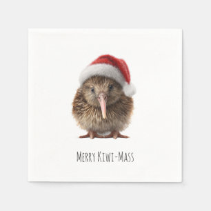 Serviette En Papier Kiwi en costume de Noël mignon avec chapeau rouge