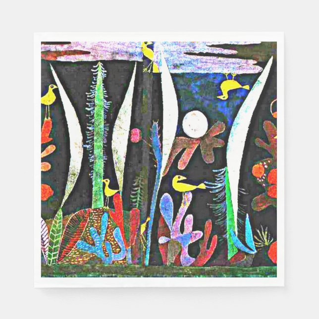 Serviette En Papier Klee - Paysage aux oiseaux jaunes (Devant)