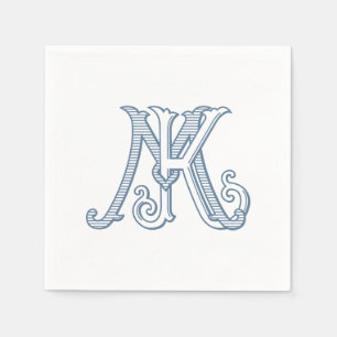 Serviette En Papier KM Monogram ou MK Monogram Napkins en bleu