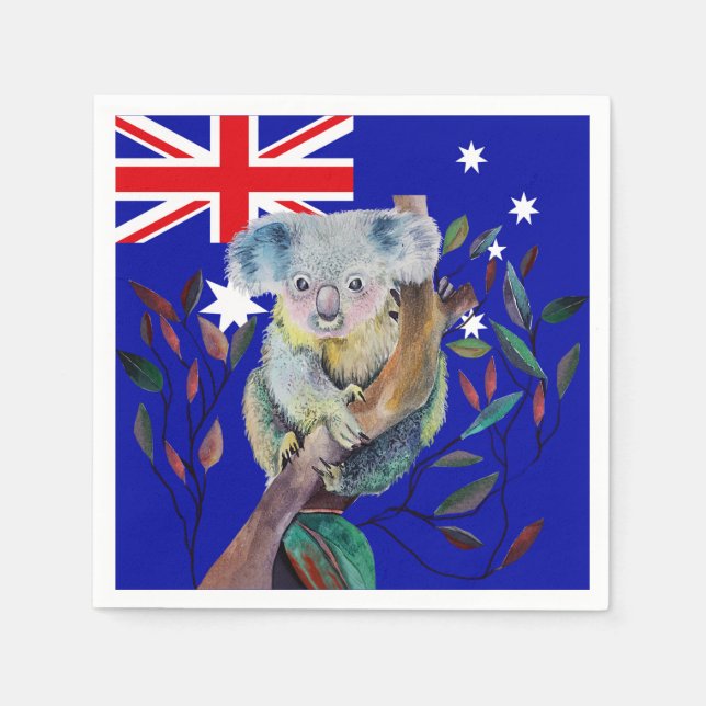 Serviette En Papier Koala aquarelle gommier drapeau australien (Devant)