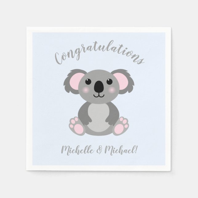 Serviette En Papier Koala Bear Baby shower Blue Boy (Devant)