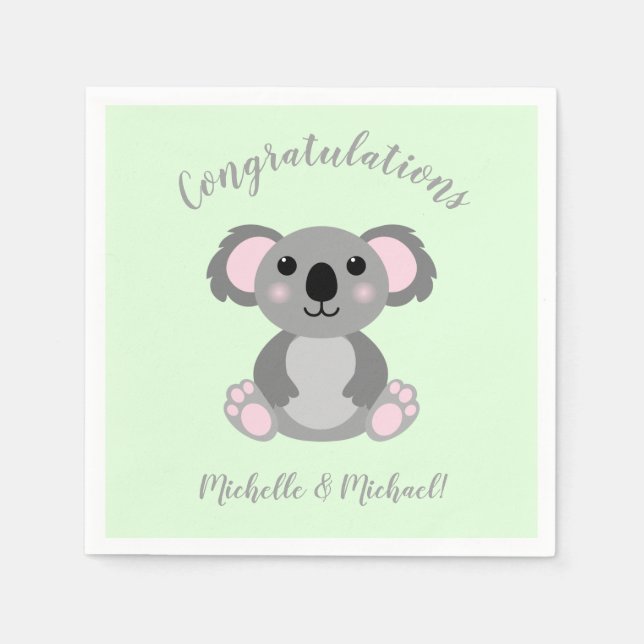 Serviette En Papier Koala Bear Baby shower vert genre neutre (Devant)