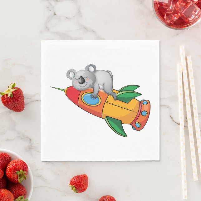 Serviette En Papier Koala dormant sur une fusée colorée (Créateur téléchargé)