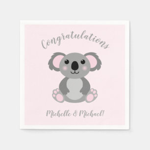 Serviette En Papier Koala ours Baby shower fille rose